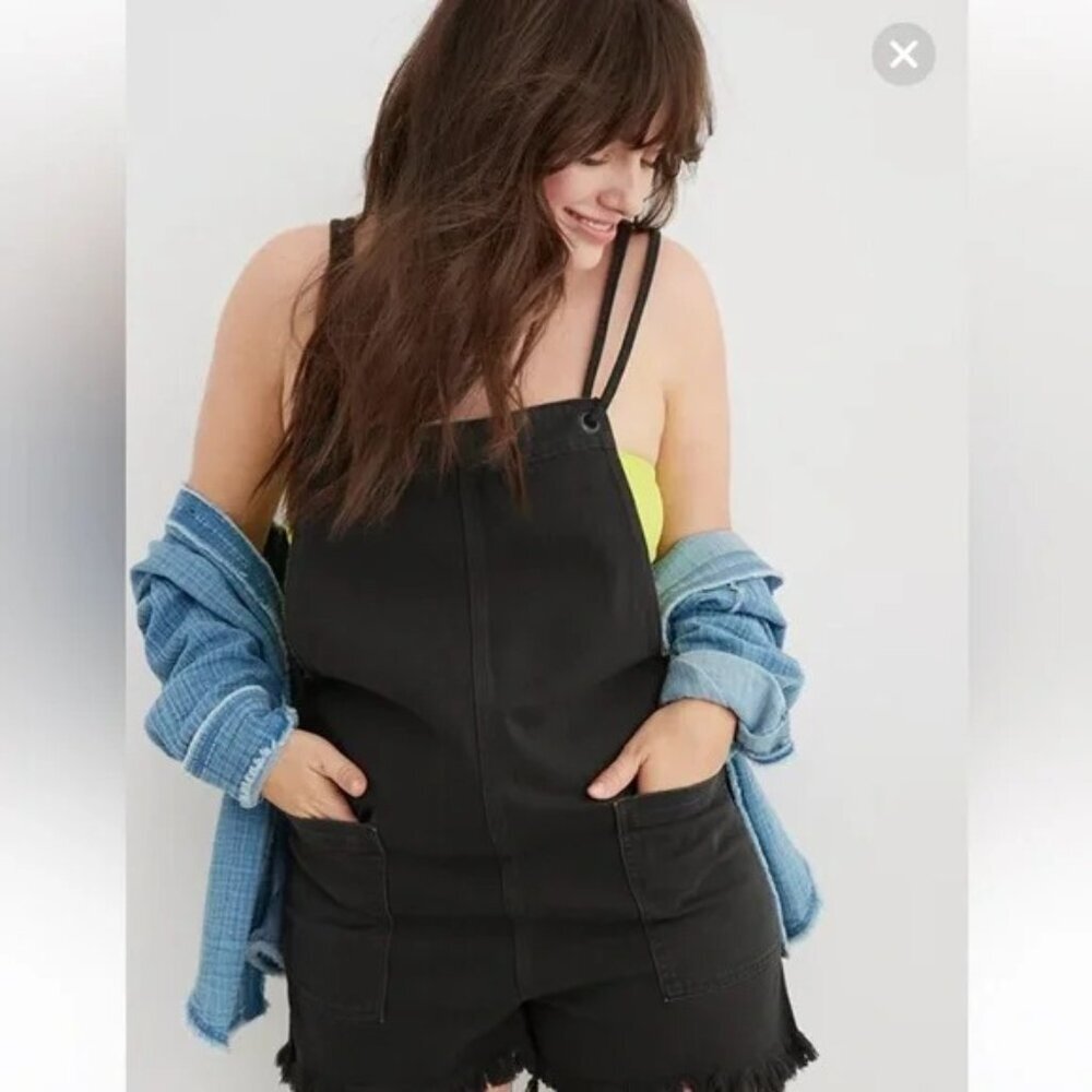 Aerie Small Dark Gray Double Strap Shortalls Sleeveless Pockets GUC